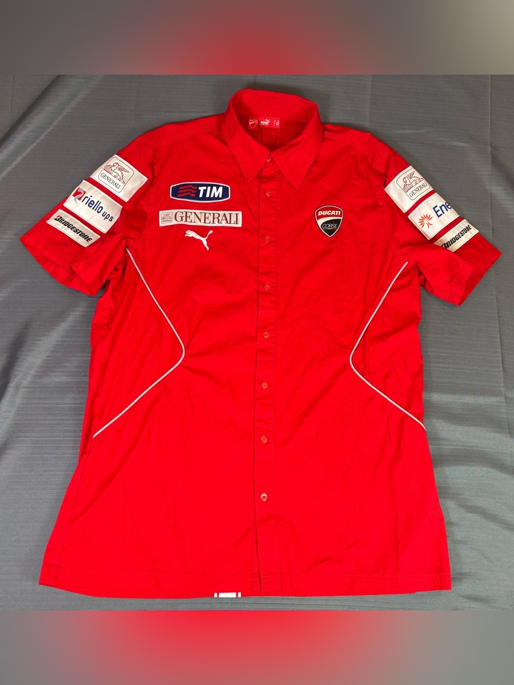 Puma Ducati Corse MotoGP Team Shirt XL Red Racing Sponsor Patches
